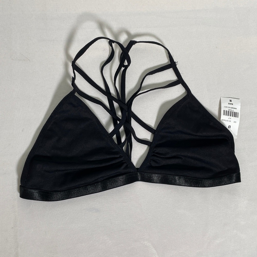 Emma & Sam Black Criss Cross Bralette Triangle Strappy Women's MEDIUM NWT